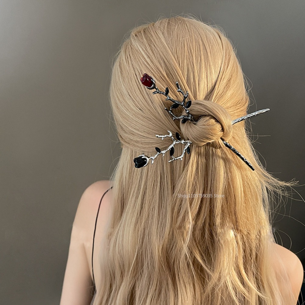 Supply Florist - Vintage Metal Red Rose Flower Hairpins