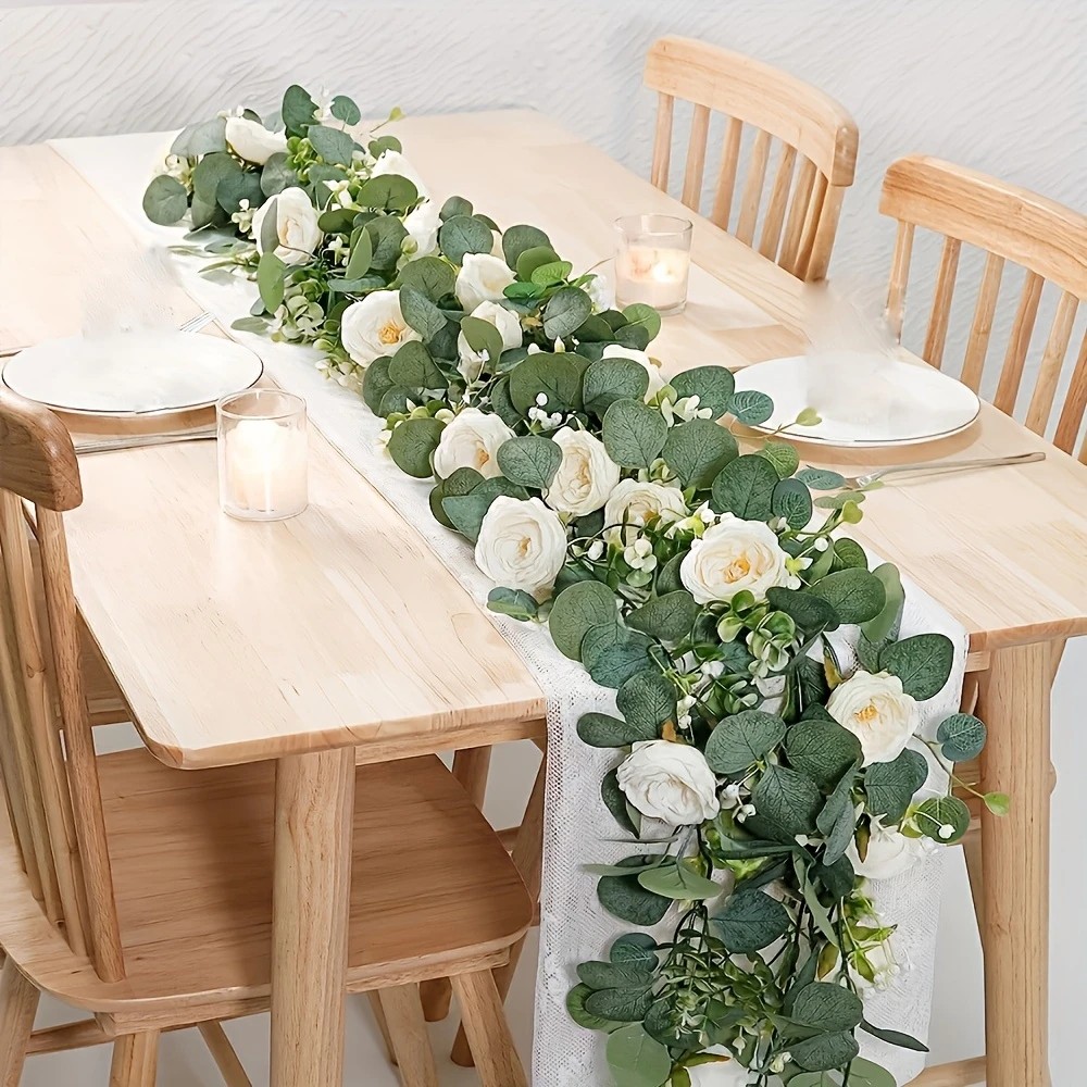 Eucalyptus Preserved - 70inch Eucalyptus and Rose Garland -
