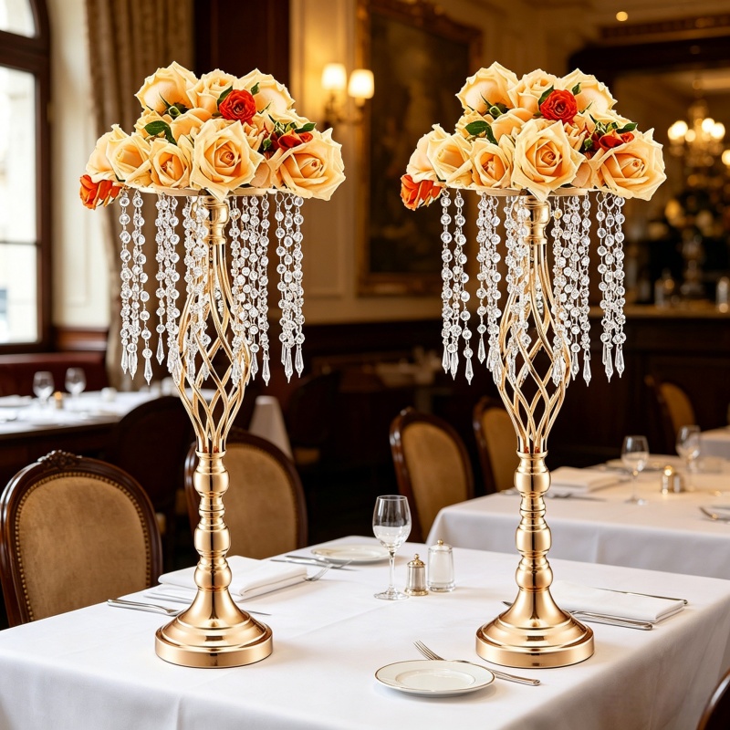 Elegant Tall Gold Crystal Flow - Florist Supply Vases ulasan dan harga