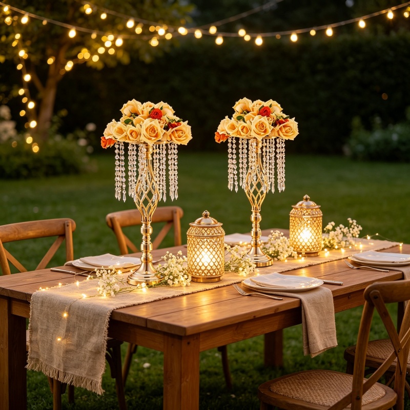 Elegant Tall Gold Crystal Flow - Florist Supply Vases ulasan dan harga