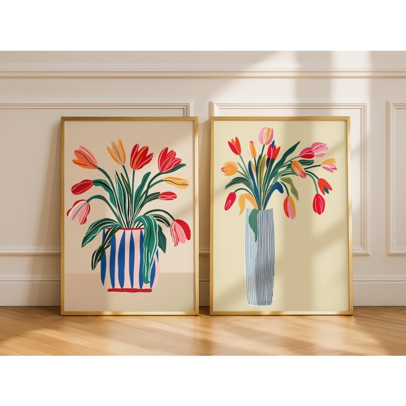 2pcs Tulip Flowers Canvas Wall - Florist Supply Vases ulasan dan harga