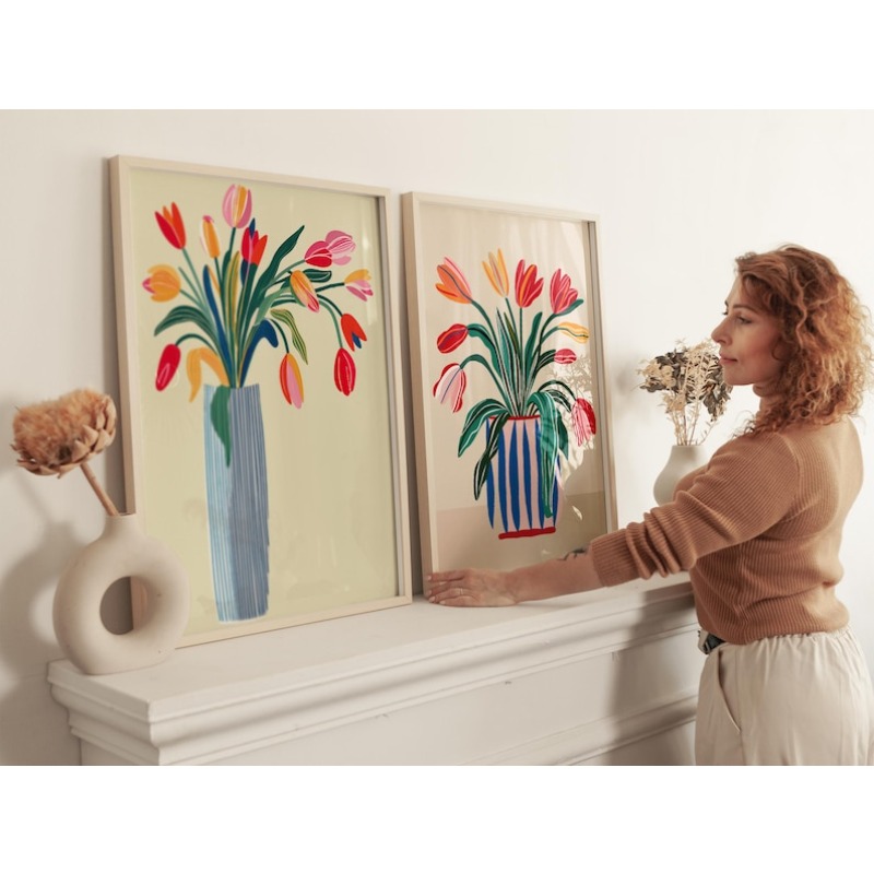 2pcs Tulip Flowers Canvas Wall - Florist Supply Vases ulasan dan harga