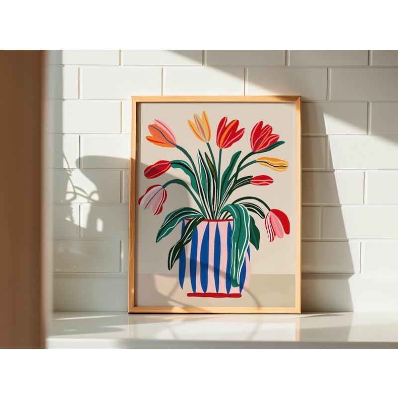 2pcs Tulip Flowers Canvas Wall - Florist Supply Vases ulasan dan harga