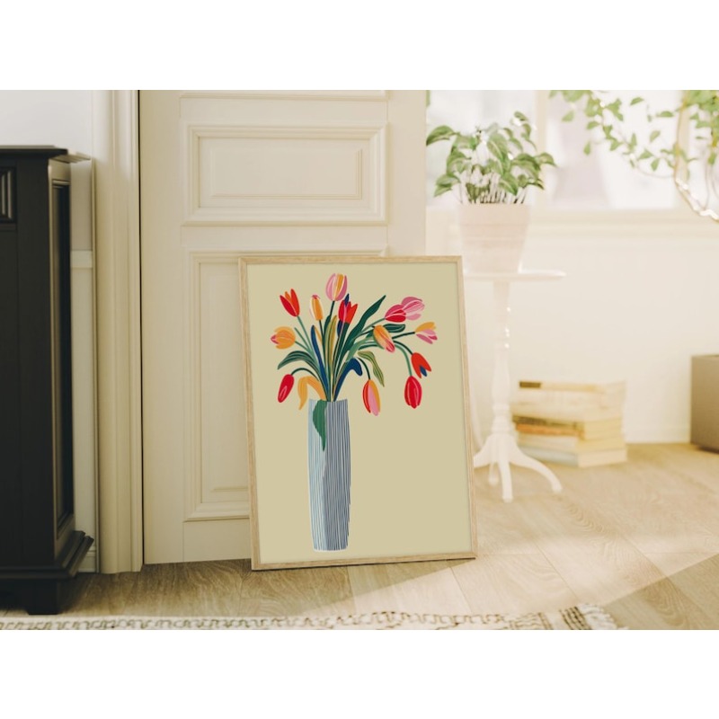 2pcs Tulip Flowers Canvas Wall - Florist Supply Vases ulasan dan harga